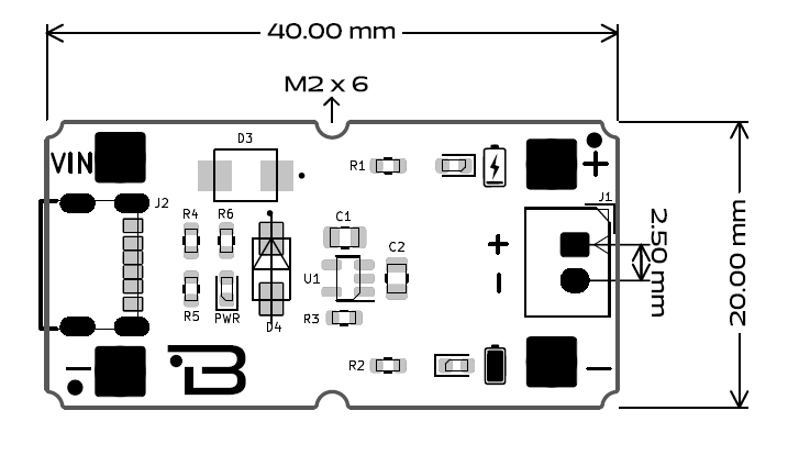 MCP73831 Battery Charger Dimensions