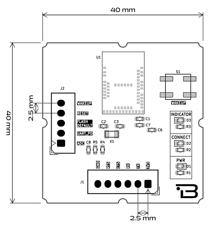 MDBT50Q Bluetooth Module Dimensions